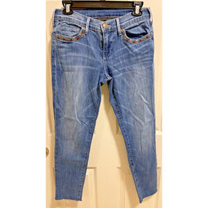 True Religion size 27 Chrissy embellished cropped frayed skinny jeans
